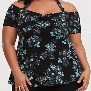 Torrid Black Floral Halter Off the Shoulder Top